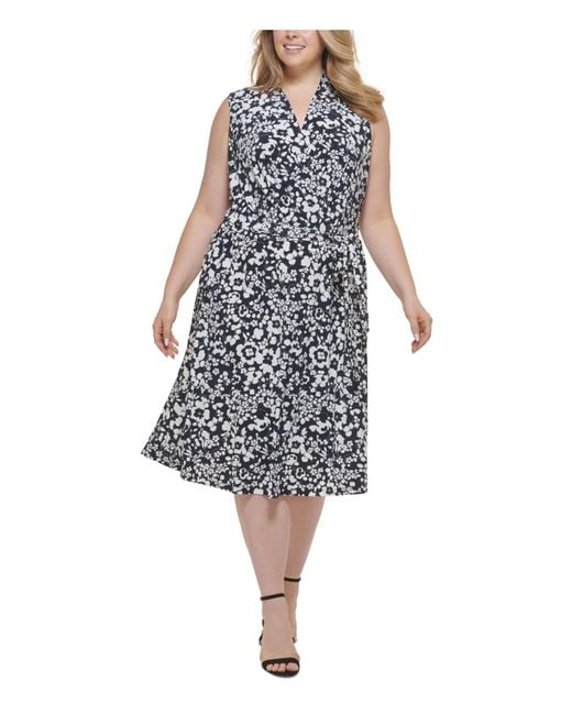 Tommy Hilfiger Blue Plus Size Collared Button Up Midi Dress
