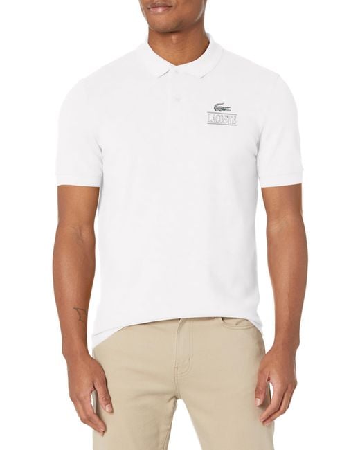 Lacoste White Short Sleeve Croc Graphic Polo Shirt for men