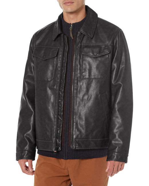 Tommy Hilfiger Black Faux Leather 2-pocket Trucker Jacket for men