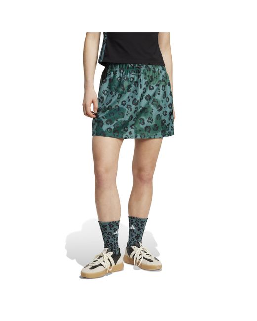 Adidas Green Animal Printed 3-stripes Woven Skirt