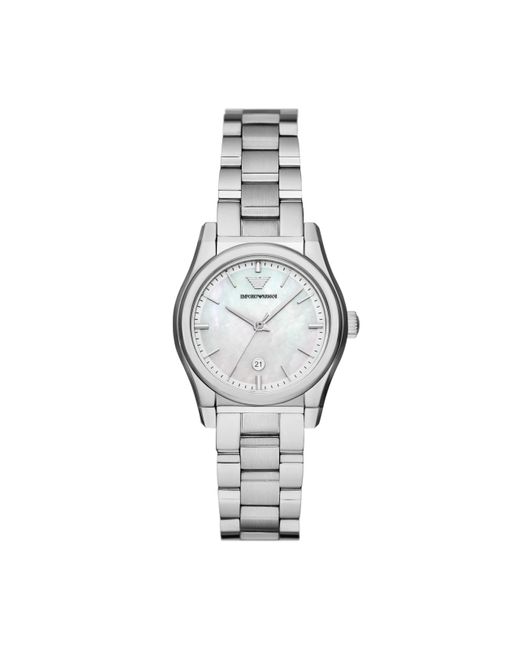 Emporio Armani Metallic Three-hand Date Silver Stainless Steel Bracelet Watch