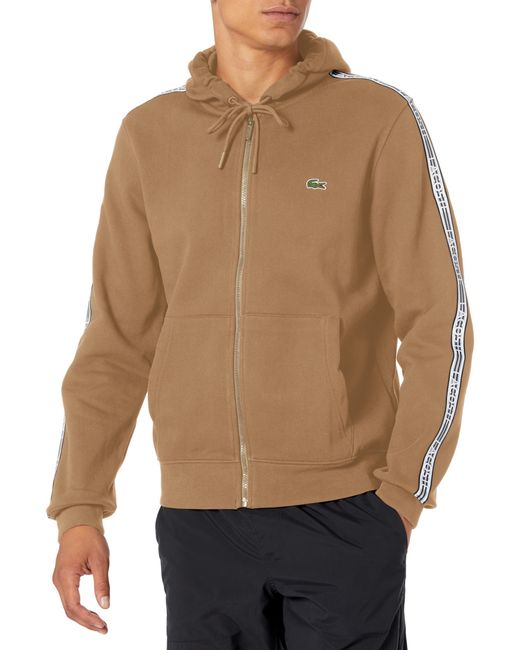 Lacoste Natural Full Zip Hooded Taping Sweatshirt for men