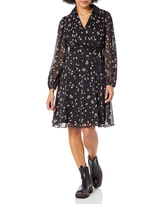 dkny tie sleeve faux wrap dress