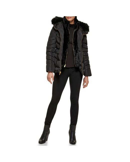 Guess Black Fur Lined Hood Cold Weather Puffer Coat
