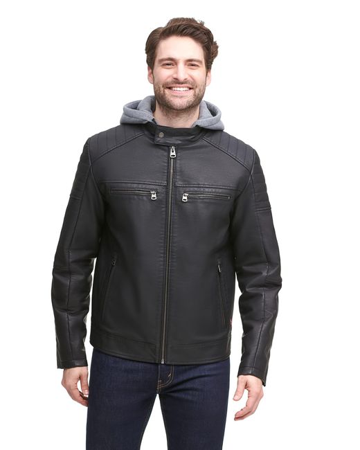 Levi's Faux Leather Hooded Racer Jacket in Gray for Men | Lyst