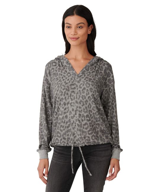 Lucky Brand Long Sleeve Cloud Jersey Leopard Print Hoodie Sweater in Gray - Lyst