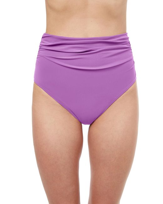 Gottex Purple S Tutti High Waist Side Shirred Bikini Bottoms