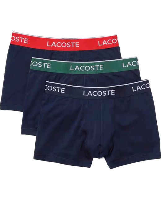 Lacoste Blue Mens Casual Classic 3 Pack Cotton Stretch Colorful Waistband Boxer Briefs for men