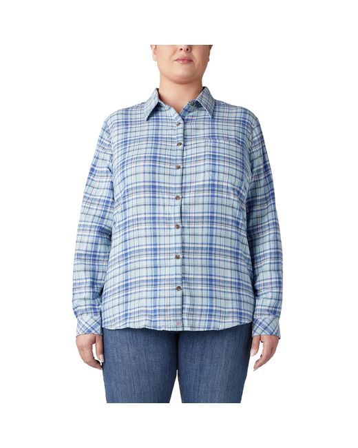 Dickies Blue Size Plus Long Sleeve Flannel Shirt