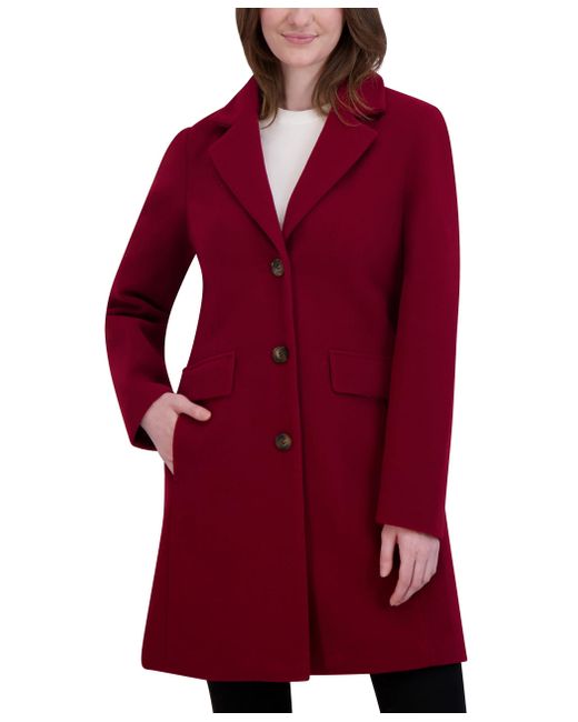 Laundry by Shelli Segal Red Faux Wool Coat With Notch Collar