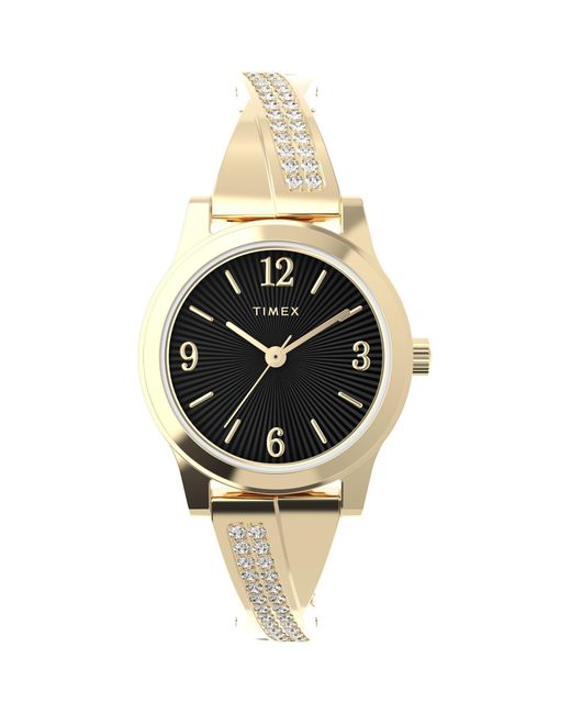 Timex Metallic Gold-tone Expansion Band Black Dial Gold-tone