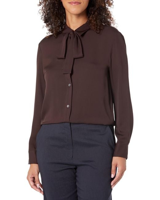 Theory Brown Wide Tie Neck Blouse
