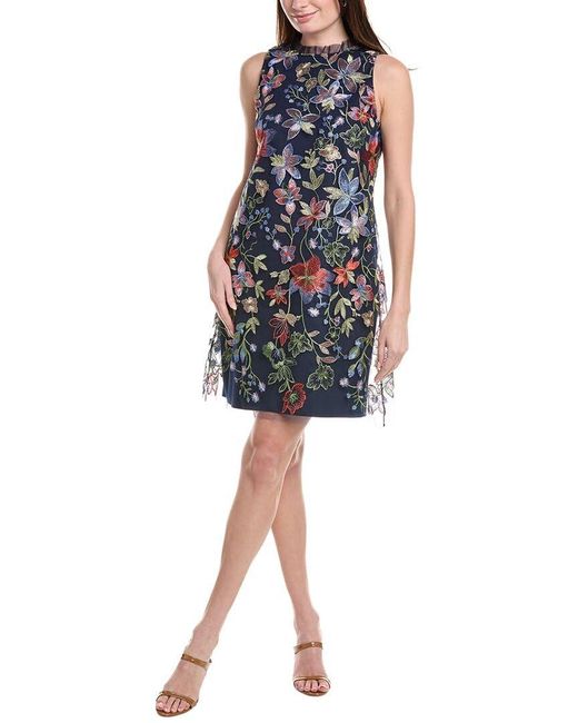 Anne Klein Women's Blue Embroidered Tulle Mini Dress - www.jkreigsman.com