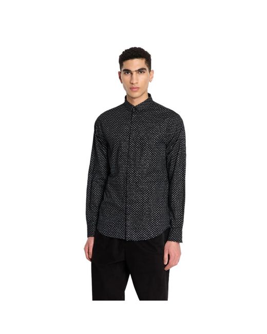 Emporio Armani Black A | X Armani Exchange Stretch Cotton Poplin Long Sleee Button Up Shirt for men