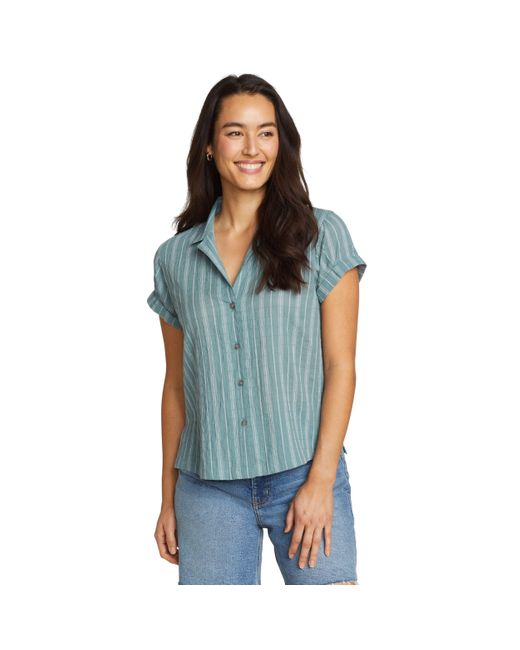 Eddie Bauer Women's Blue Wt Ss Packable Camp Shirt