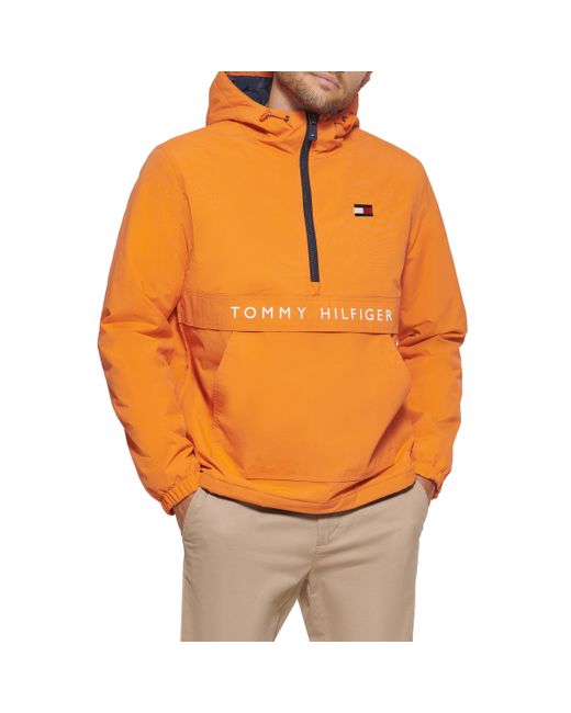 Tommy Hilfiger Orange Performance Fleece Lined Hooded Popover Jacket for men