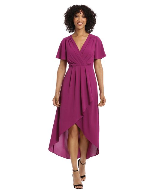 Maggy London Purple Dresses Faux Wrap High-low Dress With Pleat Details Event Occasion Date Guest Of Wedding