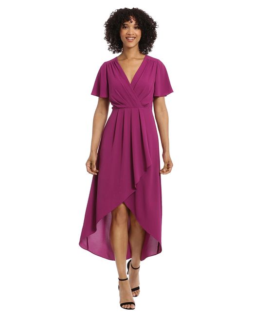 Maggy London Purple Faux Wrap High-low Dress With Pleat Details Event Occasion Date Guest Of Wedding