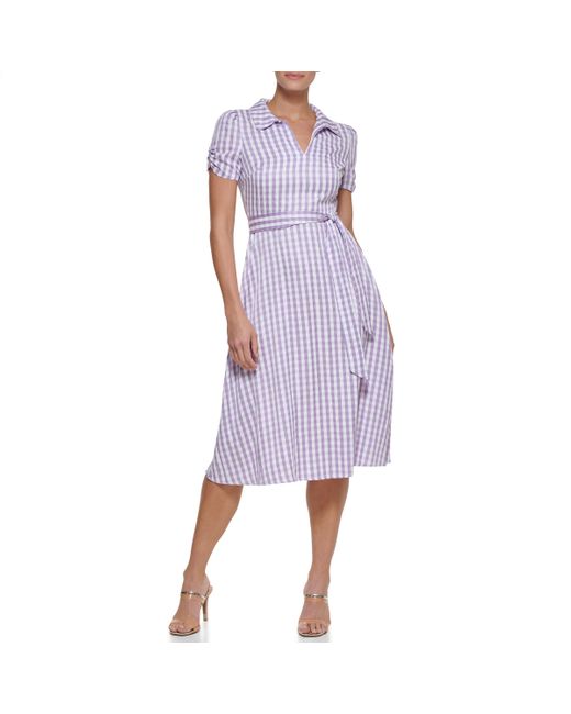 DKNY Purple With Color Ruched Sleeve Polo Dress
