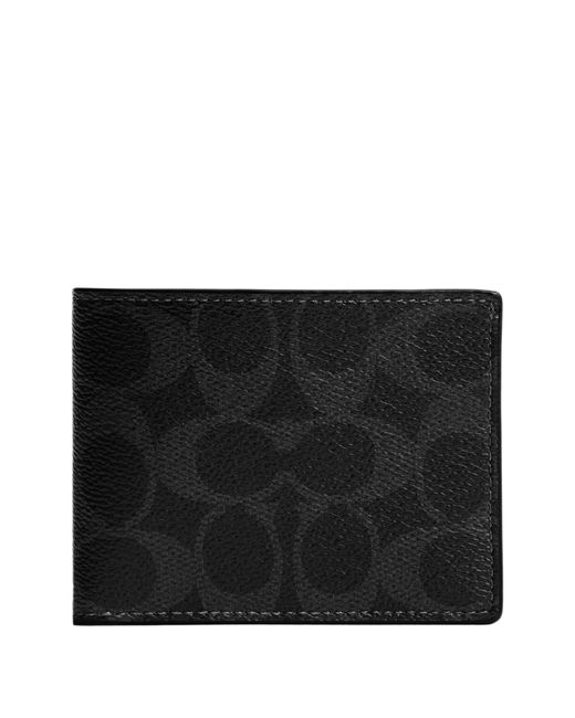 COACH Black Slim Billfold Wallet In Signature Canvas for men