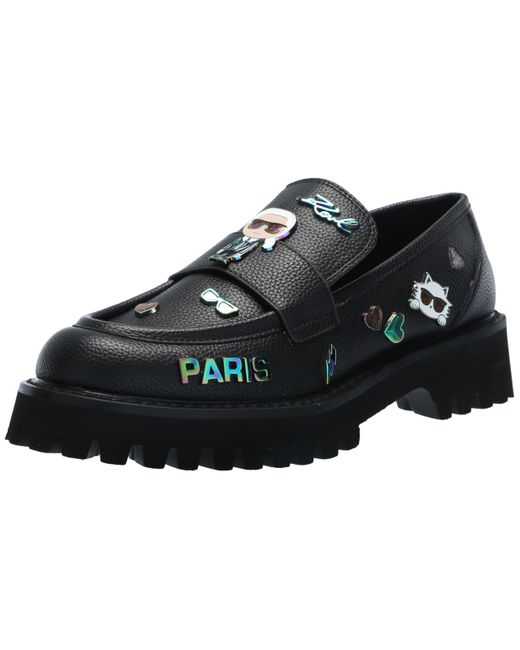 Karl Lagerfeld Black Paris Gaston Lug Sole Loafer With Pin Embellishments