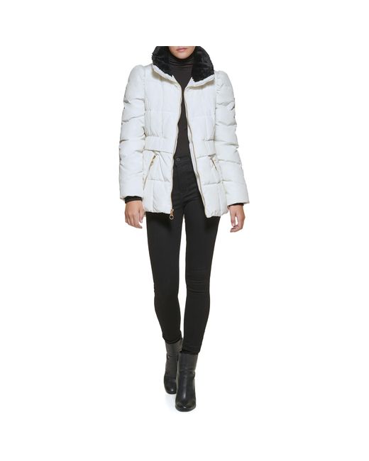 Guess Black Puffer Faux Fur Collar Quilted Coat
