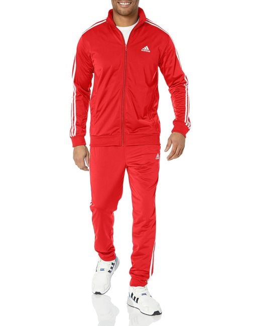 adidas Sportswear Basic 3-stripes Tricot Track Suit in Red for Men | Lyst