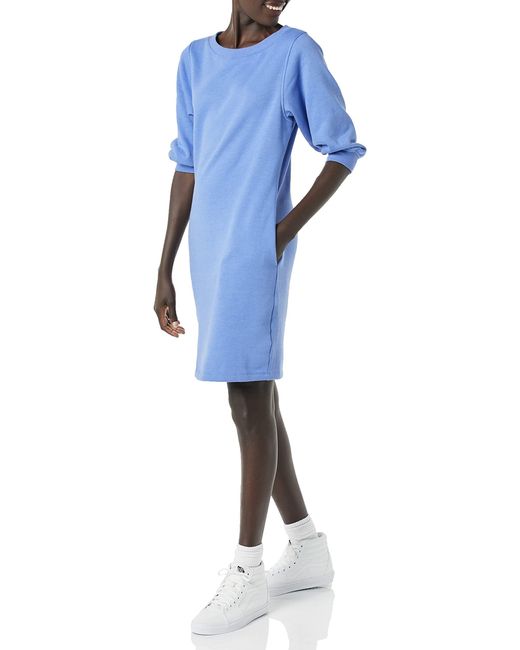 Amazon Essentials Blue Fleece Blouson Sleeve Crew Neck Sweatshirt Dress