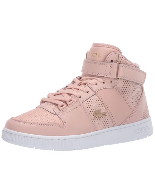 Lacoste Leather Tramline Mid Sneaker in Natural/White (Pink) | Lyst