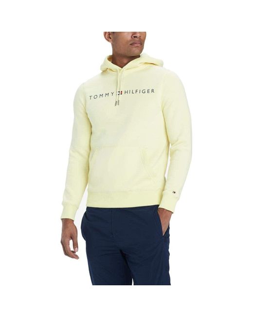 Tommy Hilfiger Yellow Mens Logo Hoodie Hooded Sweatshirt for men