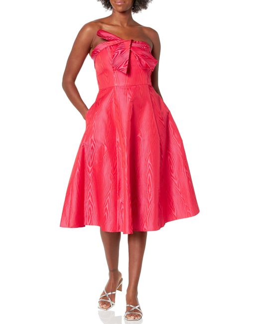 Shoshanna Red Moiree Jacquard Odyssey Dress
