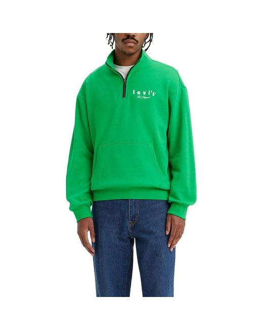 Levi's Green Relaxed Graphic 1/4 Zip Pocket Hoodie, for men