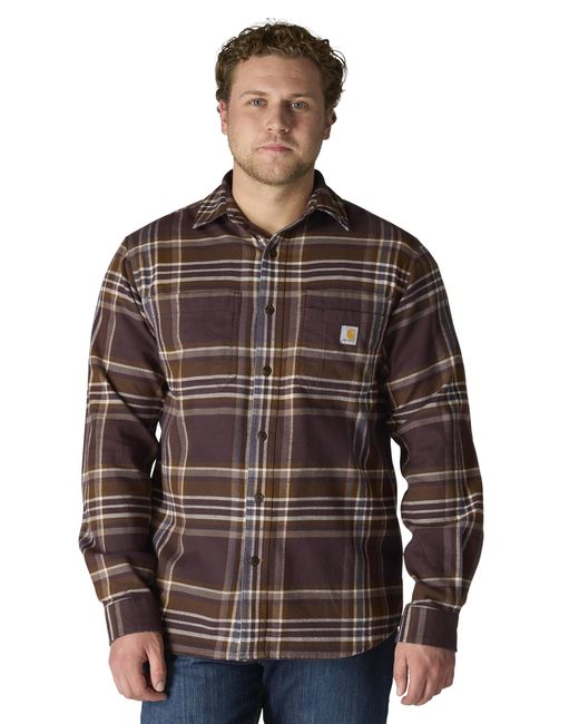 Carhartt Men's Brown Rugged Flex Relaxed Fit Midweight Flannel