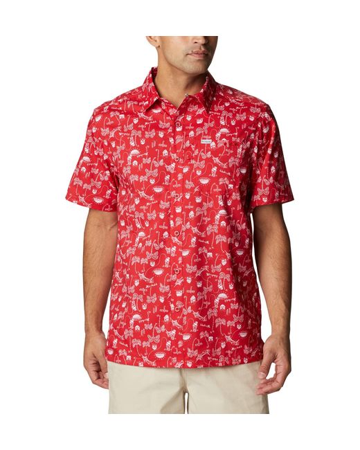 Columbia Red Super Slack Tide Camp Shirt for men