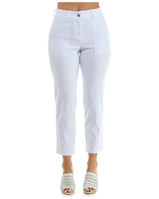 Nanette Lepore Fly Front Boot Cut Freedom Stretch Pant With Functional Deep  Stitch Pockets + Belt Loops in Blue