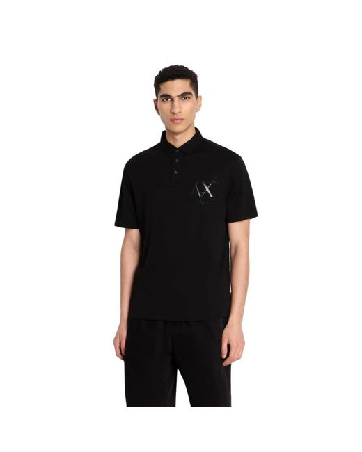 Emporio Armani Black A | X Armani Exchange Regular Fit Cotton Jersey Metallic Logo Polo for men