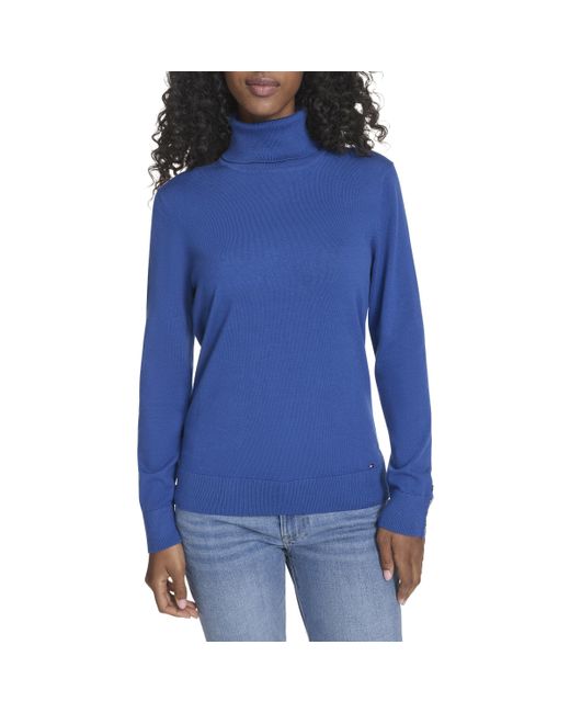 Tommy Hilfiger Blue Sportswear Solid Cotton Turtleneck Sweater