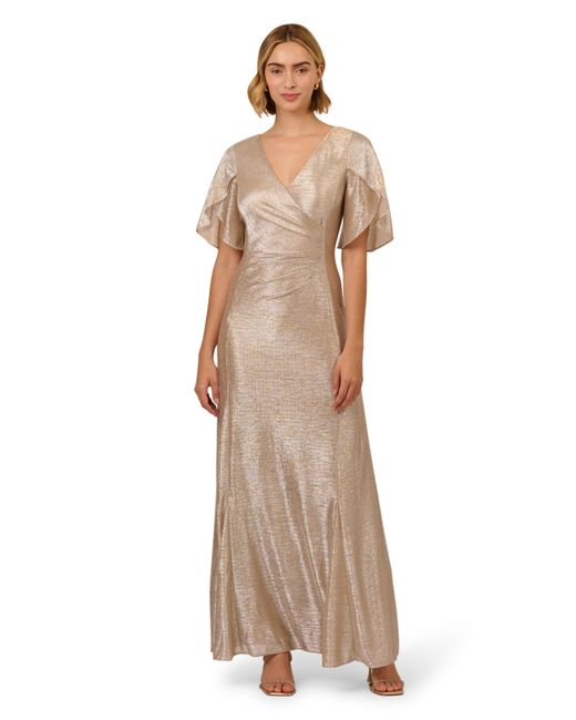 Day Dresses Adrianna Papell Women's Metallic Knit Column Gown –  Off-the-Shoulder Floor-Length Evening Dress Wedding Guest Dress