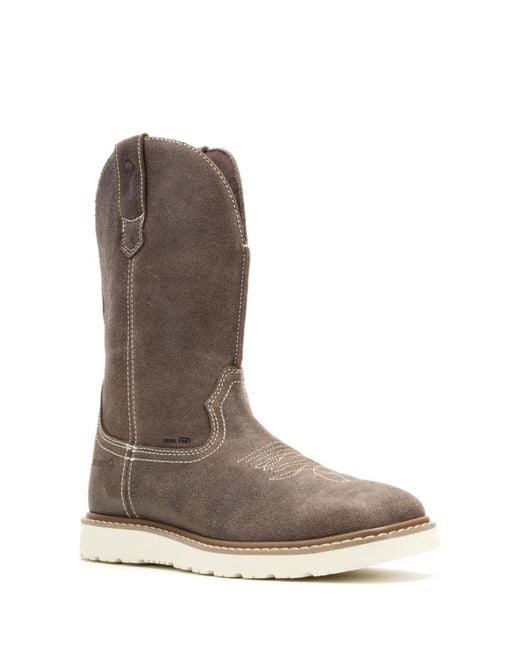 Wolverine Brown S Bronc Wedge Pull-on Steel-toe Work Wellington Iron 14 Medium for men