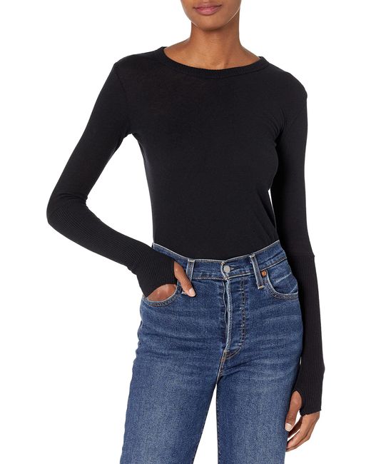 enza costa cuffed crew neck top