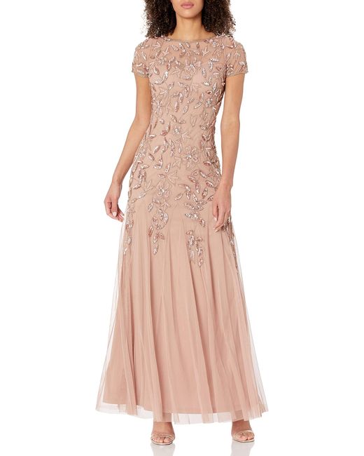 Adrianna Papell Beaded V-neck Blouson Gown in Blush (Pink) - Lyst