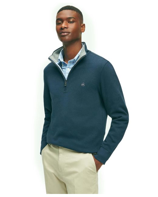 Brooks Brothers Blue Regular Fit Ribbed French Terry Long Sleeve Half-zip Sweater for men