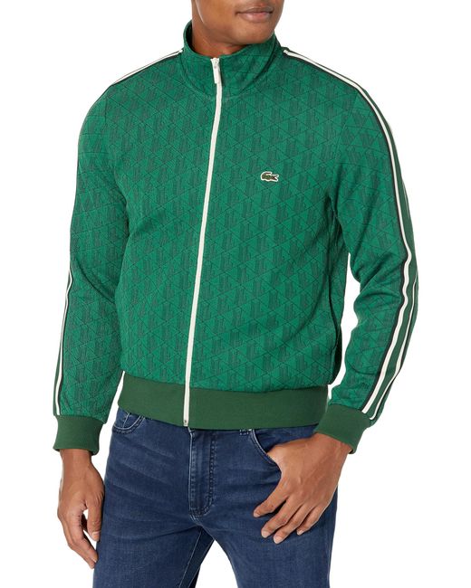 Lacoste Green Paris Jacquard Monogram Zipped Sweatshirt for men