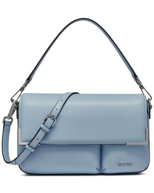Calvin Klein Blue Mica Flap Convertible Shoulder Bag