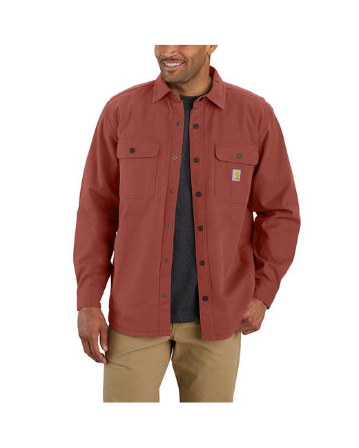 Carhartt Red Big & Tall Rugged Flex Relaxed Fit Canvas Fleece-lined Shirt Jac for men