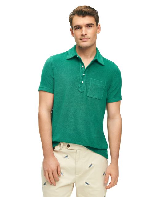 Brooks Brothers Green Regular Fit Terry Cloth Crew Neck Short Sleeve Polo Shirt for men