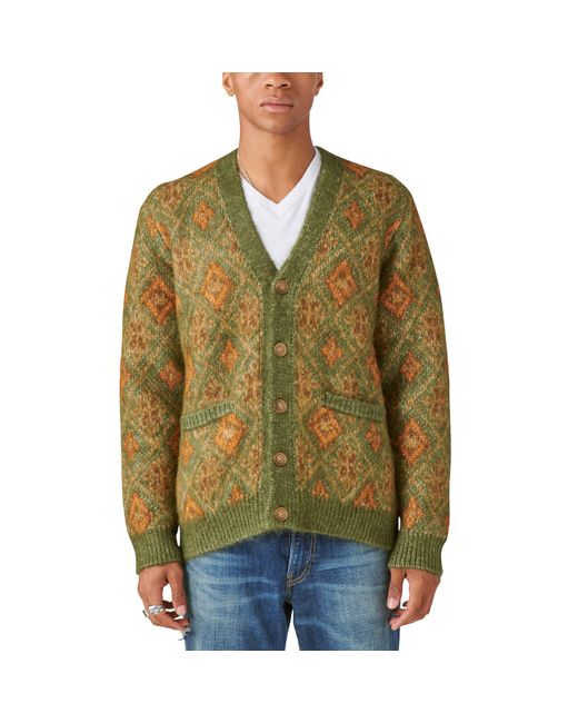 Lucky Brand Green Oushak Print Jacquard Button Down Cardigan Sweater for men