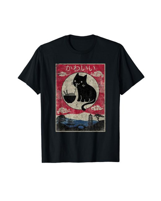Caterpillar Kawaii Cat Japanese Black Anime Ramen Cat Japanese Tshirt