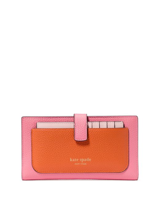 Kate Spade Orange Ava Colorblocked Pebbled Leather 2 In 1 Bifold Wallet
