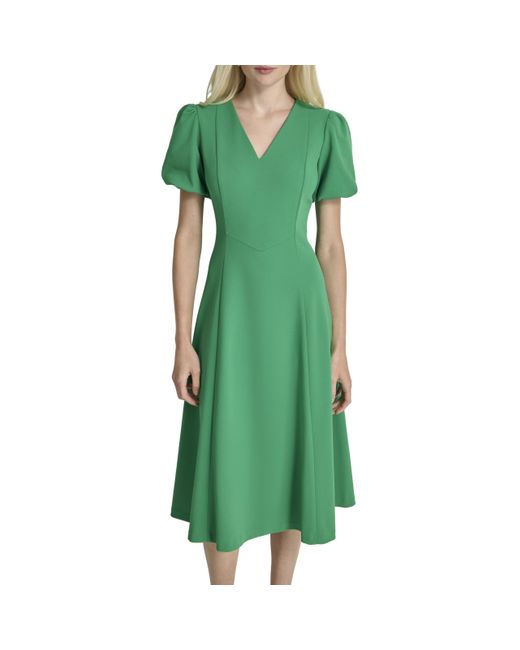 sachin and babi light blue dress Tan DKNY Mock Neck Midi Dress
